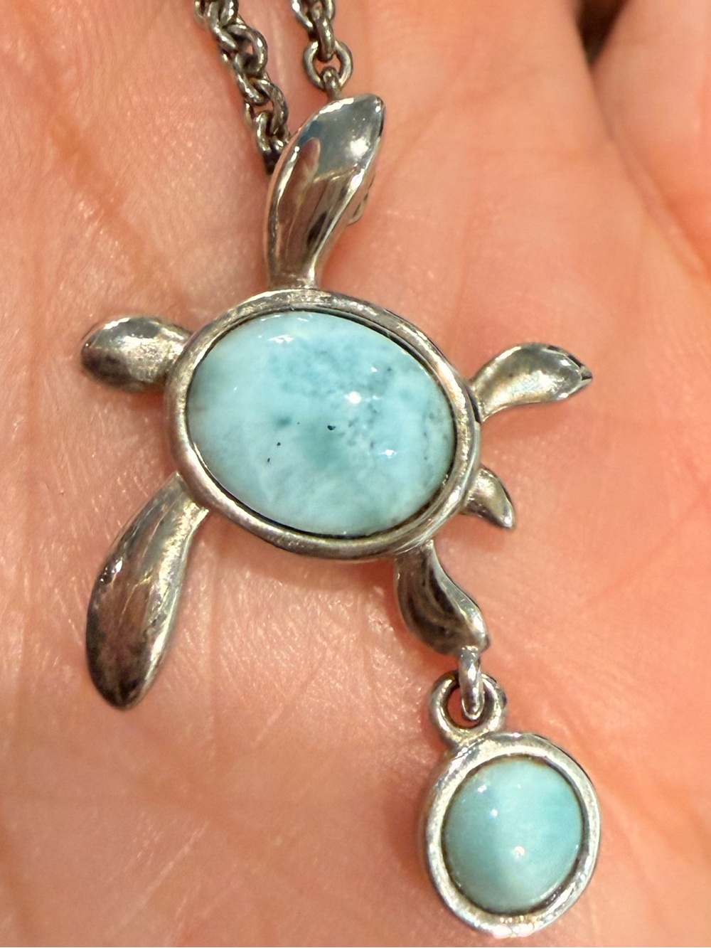Sterling Silver Larimar sea turtle necklace and earrings set